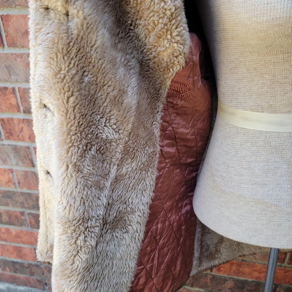 Vtg Bonders Calender Cloth Brown Faux Fur Lined Belted Coat USA No Size, - Picture 12 of 15